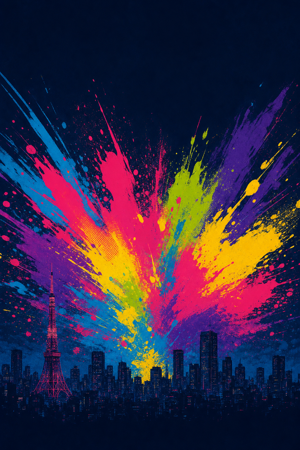 Splash multicolore sur skyline de Tokyo